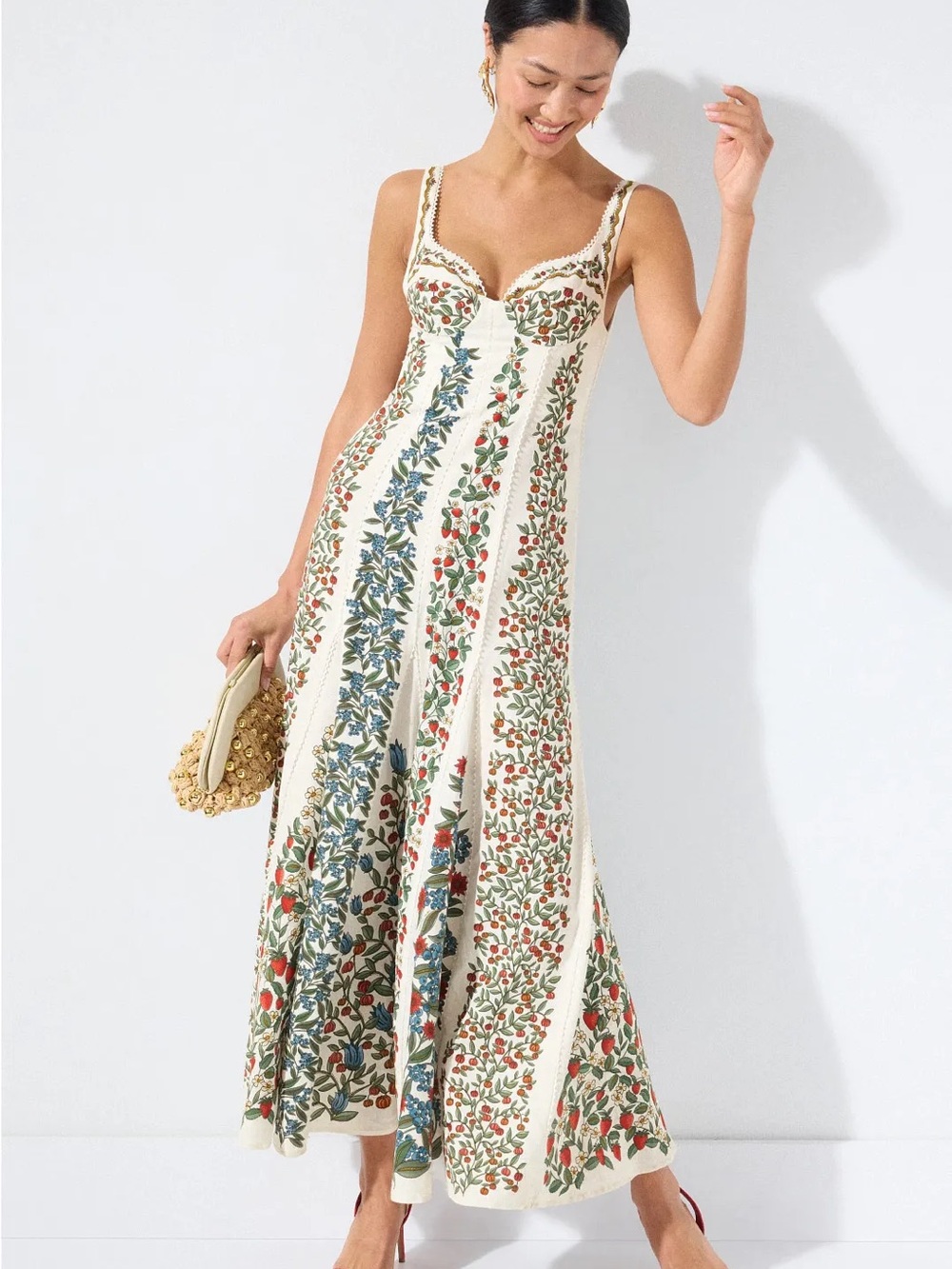 FARM Rio Women’s Fruit Beauty Linen Berry Garden Floral Print Maxi Dress Small - Picture 7 of 9